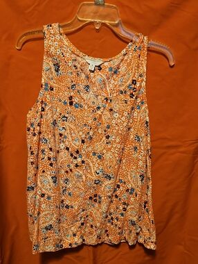 Time and Tru Orange Paisley Floral Sleeveless Tank Top